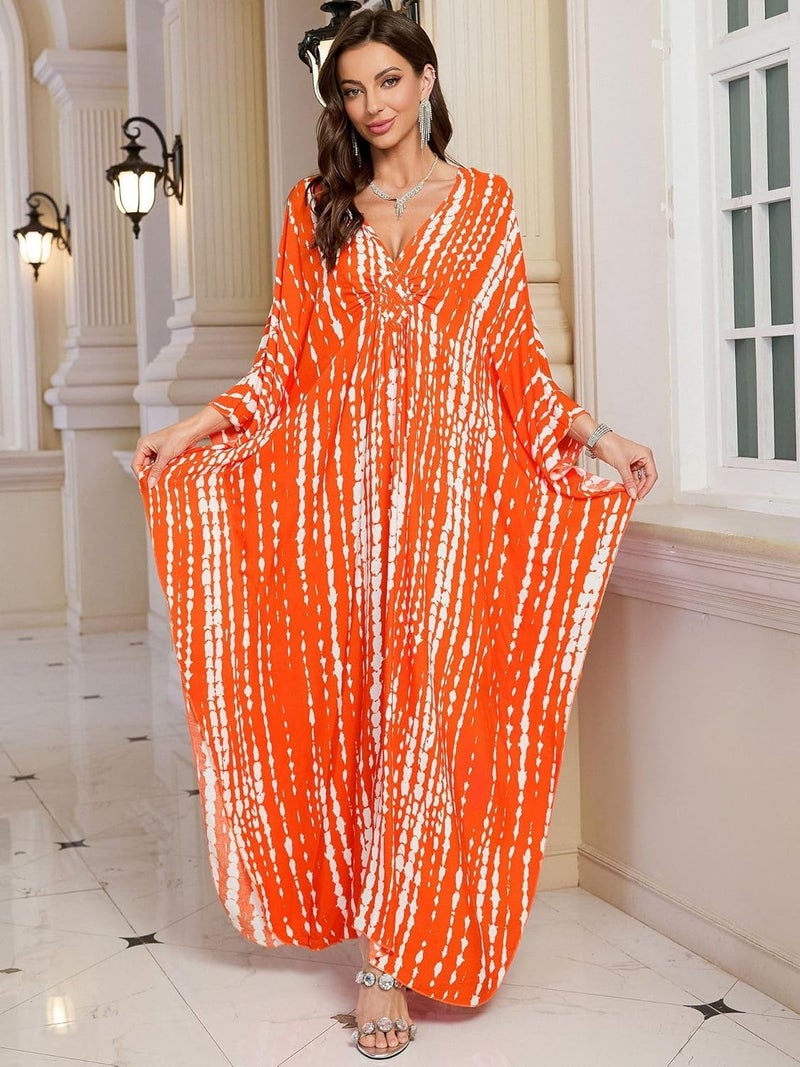 KEYLORTING Women’s Kaftan Beach Cover Up Dress Plus Size Summer Swimsuit Loungewear Maxi Dress - Image 2
